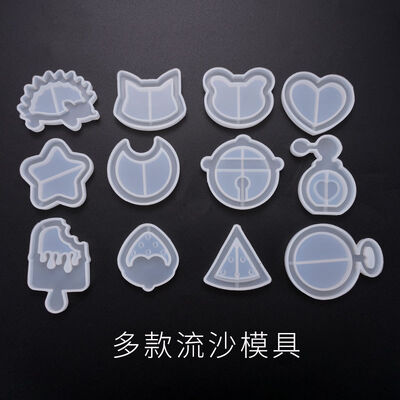 DIY Crystal Drip Glue Flowing Sand Mold Jewelry Pendant Moon Love Ice Cream Pentagram Flowing Sand Silicone Mold