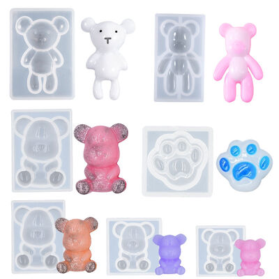 Crystal Drip Glue Sitting Bear Silicone Mold DIY Jewelry Making Little Bear Big Violent Bear Hanging Ornament