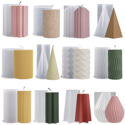 DIY Dropped Candle Stripe Cut Cylinder Triangular Multi sided Cone Folded Arc Silicone Mold