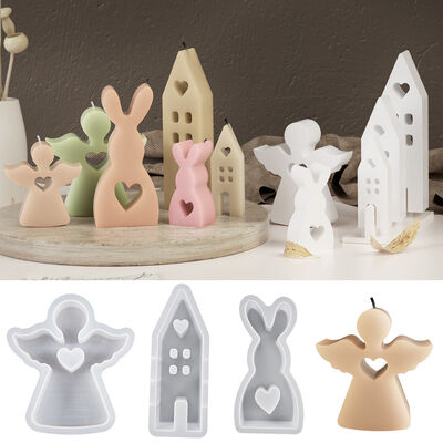 Size Rabbit House Silicone Mold Love Angel Gypsum Pendant Mold Easter Dropping Mold