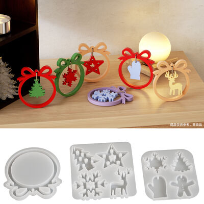 Molde de silicona colgante de la serie navideña de gotero de cristal DIY, molde colgante de árbol de Navidad, reno, copo de nieve, manopla de nieve