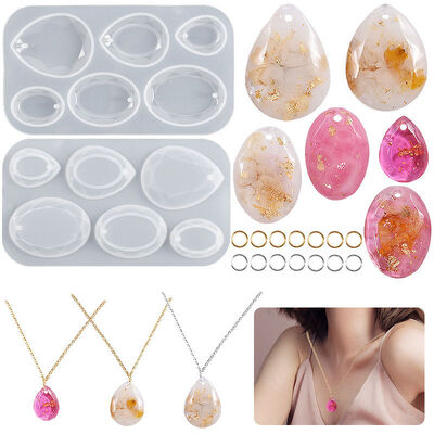 DIY Crystal Droplet Resin Cut Elliptical Droplet Pendant Silicone Mold Earrings Pendant Keychain