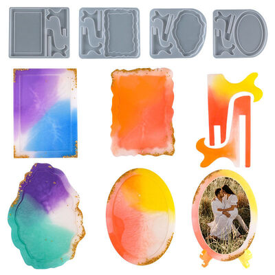 DIY Crystal Dropping Resin Mold, Rectangular and Elliptical Wave Photo Frame Platform, Silicone Mold Wholesale