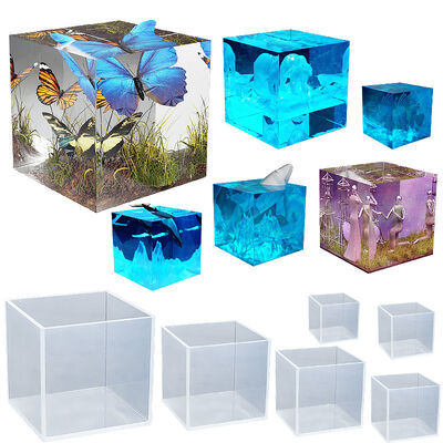 Molde de silicona para cubo de espejo de alta transparencia, manualidades de pegamento de cristal, yeso, vela, resina, molienda