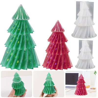 Crystal Dropping Resin Mold Folding Stripes Christmas Tree Candle Ornament DIY Gypsum Silicone Mold