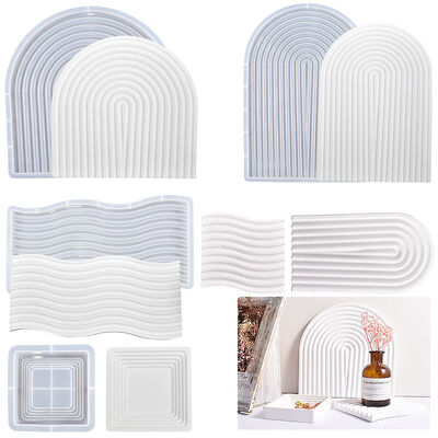 DIY Glue Gum Gypsum Candle Stand Arched Wave Terraced Storage Tray Silicone Mold