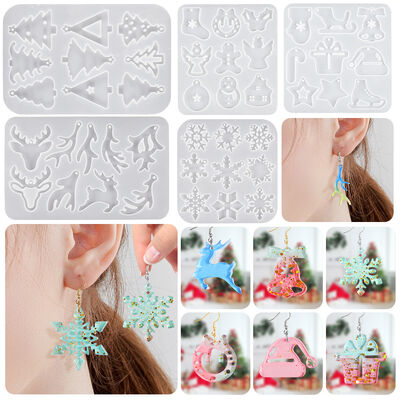 Serie de Navidad de Cristais de gota de DIY colgante Molde de pendiente Árbol de Navidad Cachorro de nieve Cuerno de ciervo Orecillos Molde de silicona