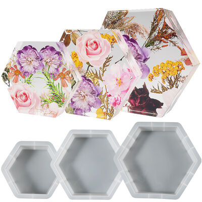 Caída de resina cuerpo geométrico gran hexagonal libro de archivo molde gran, mediano, pequeño hexagonal muestra silicona molde