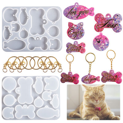 Crystal dropper DIY cat pet hanging fish dog bone anti loss nameplate pendant silicone mold