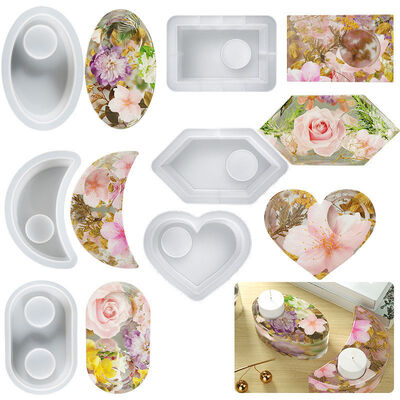 Adhesivo de goteo de cristal herramientas de molienda de yeso elíptico corazón de luna hexagonal mesa de velas moho de silicona