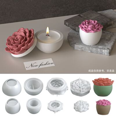 Aromatherapy gypsum cement circular flower storage jar, peony flower mountain tea flower candle cup, silicone mold