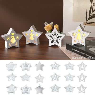 DIY Gypsum Pentagram Pen Holder Flower Insertion Christmas Tree Santa Claus Snowflake Angel Hollow Silhouette Lamp Box Silicone Mold
