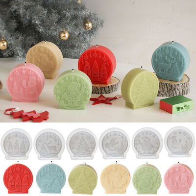 DIY circular mirror relief Santa Claus reindeer snowman tree gypsum candle ornament silicone mold