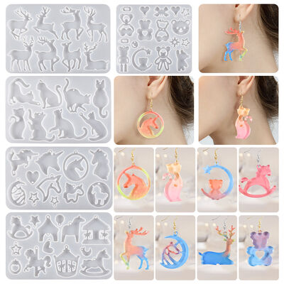 DIY crystal dropper pendant earrings silicone mold unicorn violent panda Mimi wooden horse reindeer Christmas listing