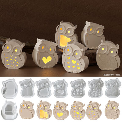 DIY Crystal Drip Glue Gypsum Cement Glasses Owl Hollow Egg Lamp Silhouette Mirror Silicone Mold