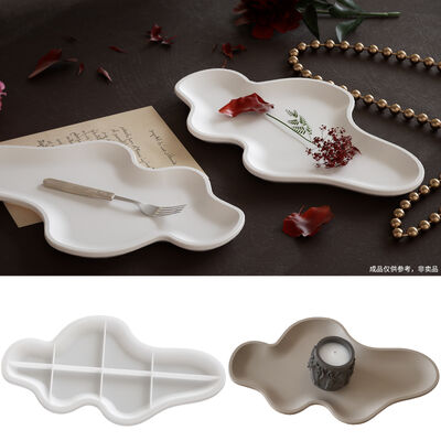 DIY Crystal Dropping Resin Gypsum Irregular Curved Cloud Tray Storage Dish Silicone Mold
