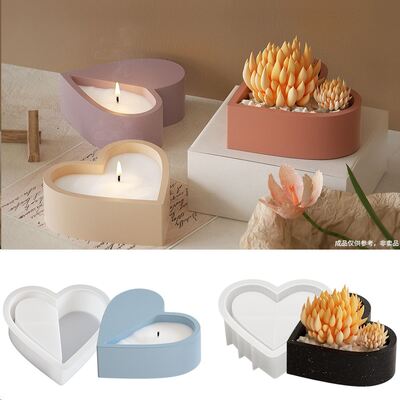 Dropping resin gypsum heart-shaped flower pot storage jar grinding tool DIY half heart-shaped candle cup silicone mold