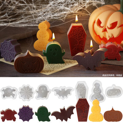DIY Drip Glue Spider Web Pumpkin Ghost Bat Coffin Halloween Series Aromatherapy Gypsum Candle Silicone Mold
