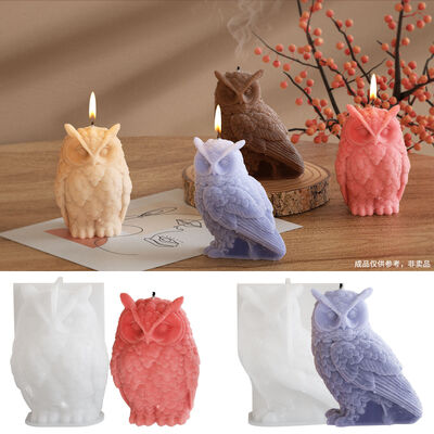 DIY Crystal Dropping Gel Mirror Owl Ornament 3D Aromatherapy Candle Gypsum Ornament Silicone Mold
