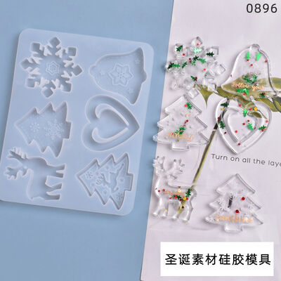DIY Crystal Dropping Gel Snowflake Bell Elk Mold 6-Grid Christmas Material Hanging Pendant Silicone Mold