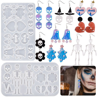 Crystal Drip Glue DIY Pumpkin Skull Ghost Skeleton Halloween Earrings Pendant Silicone Mold