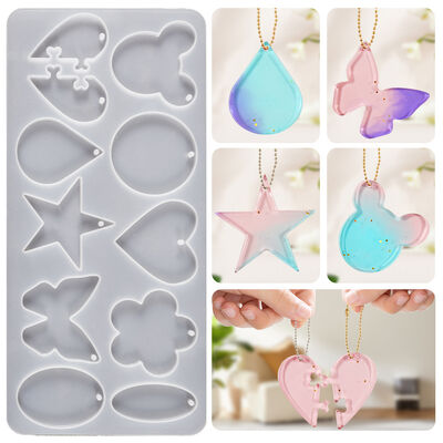 DIY Crystal Dropping Resin Mirror Love Splicing Bear Head Pentagram Butterfly Elliptical Pendant Silicone Mold