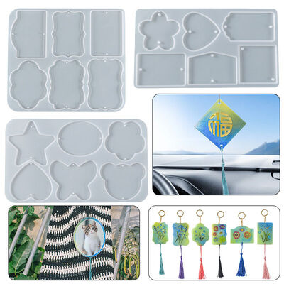 DIY resin dropper grinding tool double hole tassel hanging pendant keychain silicone mold spot wholesale