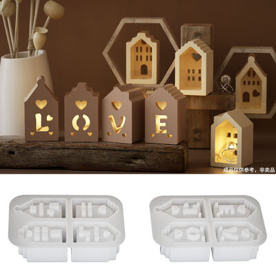 Easter Love Star Small House Silicone Mold DIY Gypsum 4-Link Love Mini House Dropping Mold