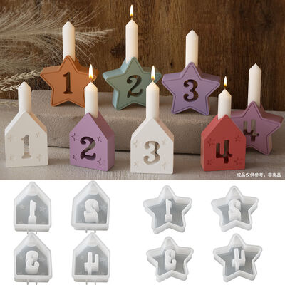 DIY Drop Glue Digital House Pentagram Candlestick Silicone Mold Aromatherapy Candle Base Gypsum Mold