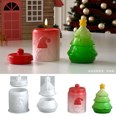 DIY Aromatherapy Gypsum Cement Christmas Tree Santa Claus Pattern Storage Can Candle Cup Silicone Mold