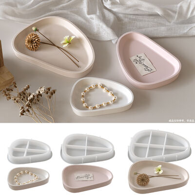DIY resin aromatherapy gypsum cement storage tray, round triangular dish tray, decorative silicone mold