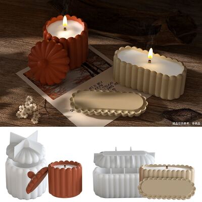 Wave striped oval circular storage flowerpot silicone mold DIY aromatherapy candle cup gypsum mold