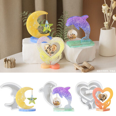 Crystal Drip Glue Love Picture Frame Grinding Tool Moon Dolphin Heart shaped Gypsum Pendant Hanging Silicone Mold