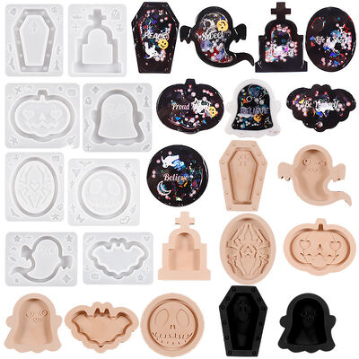 Crystal Drip Glue Flowing Sand Pumpkin Ghost Tombstone Coffin Halloween Flowing Sand Pendant Keychain Silicone Mold