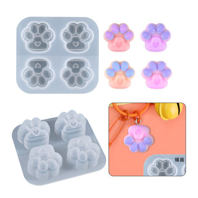 DIY Crystal Dropping Glue Mold Mini Four Grid Kitten Claw Keychain Decoration Silicone Mold Wholesale