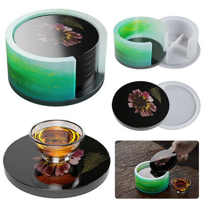 DIY Crystal Dropping Resin Gypsum Six Piece Round Cup Bottom Seat Storage Box Silicone Mold