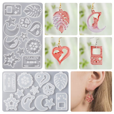 DIY Drip Glue Earrings Grinding Mirror Collection Love Moon Leaves Music Box Tape Earrings Pendant Silicone Mold