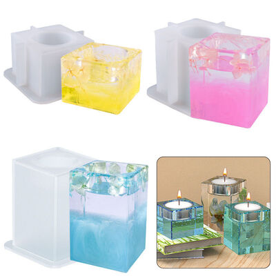 DIY Crystal Dropping Resin Candle Stand Mold Square Candlestick Pendulum Jewelry Silicone Mold
