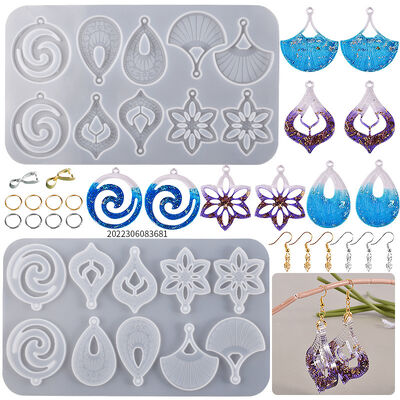 DIY Drop Glue Exotic Style Earrings Silicone Mold Hollow Pattern Water Droplet Fan Leaf Flower Pendant Grinding Tool