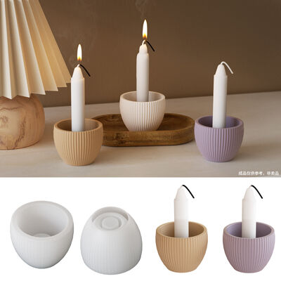 Circular Striped Aromatherapy Candle Cup Base Silicone Mold DIY Cement Gypsum Candle Holder Ornament Grinding Tool