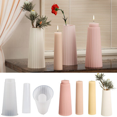 DIY Crystal Dropping Glue Large Striped Vase Cement Gypsum Candlestick Flower Ornament Silicone Mold