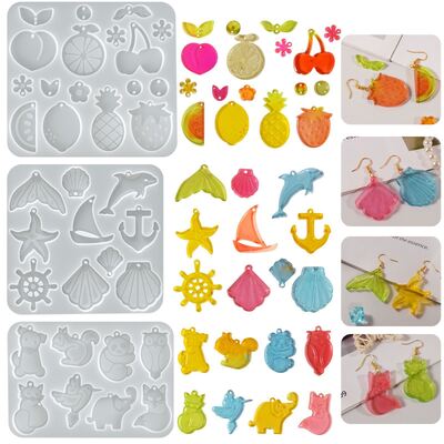 DIY Crystal Dropping Gel Sea Star Shell Dolphin Fruit Animal Series Earrings Pendant Silicone Mold