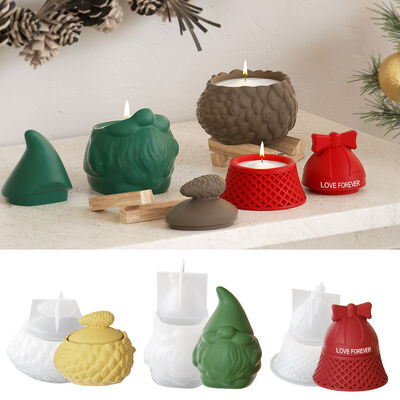 DIY pegamento navideño piña Santa Claus arco campana yeso almacenamiento lata molde de silicona