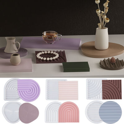 DIY striped tray crystal drip glue mold epoxy resin arch wave curved gypsum coaster silicone mold