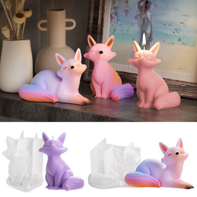 DIY Crystal Dropping Glue 3D Stereoscopic Cartoon Mirror Little Fox Fragrance Candle Gypsum Ornament Silicone Mold Wholesale