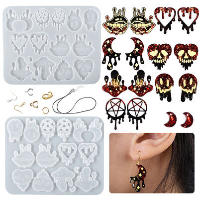 Dropping resin earring mold tears moon mushroom ghost earring pendant Halloween silicone mold