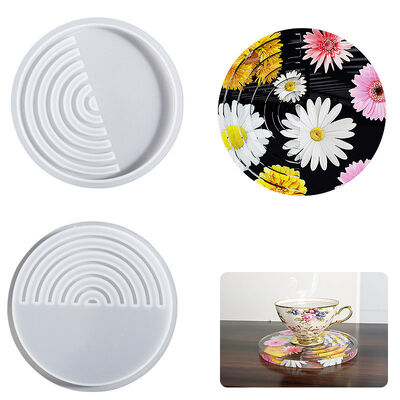 DIY crystal drip glue half moon striped coaster silicone mold circular resin gypsum table grinder wholesale