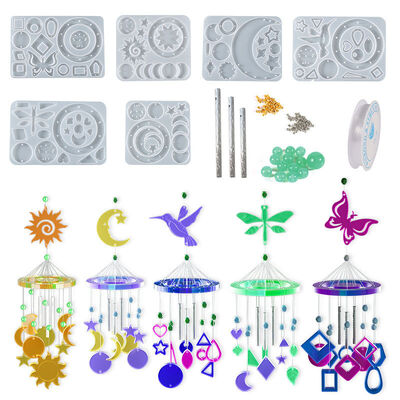 DIY Crystal Dropping Resin Mold Butterfly Sun Dragonfly Moon Wind Chime Pendant Silicone Mold