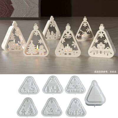 Triangle Santa Claus Snowman Christmas Tree Elk House Gift Hollow Candlestick Base Silicone Mold