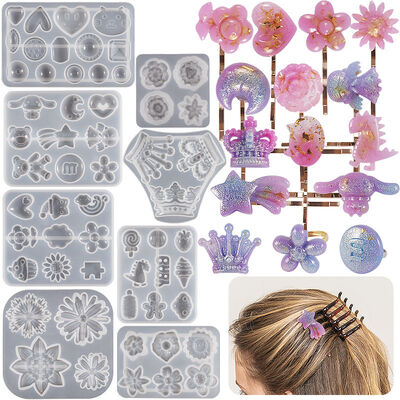 DIY crystal dropper ring hair clip jewelry silicone mold flower crown love animal patch grinding